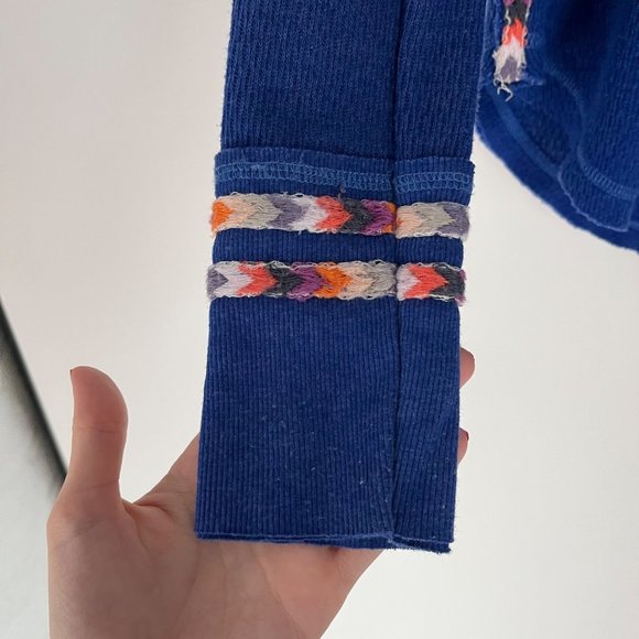 Free People Rainbow Blue Long Sleeve Drop Shoulder Thermal Henley Top Small - Picture 9 of 11